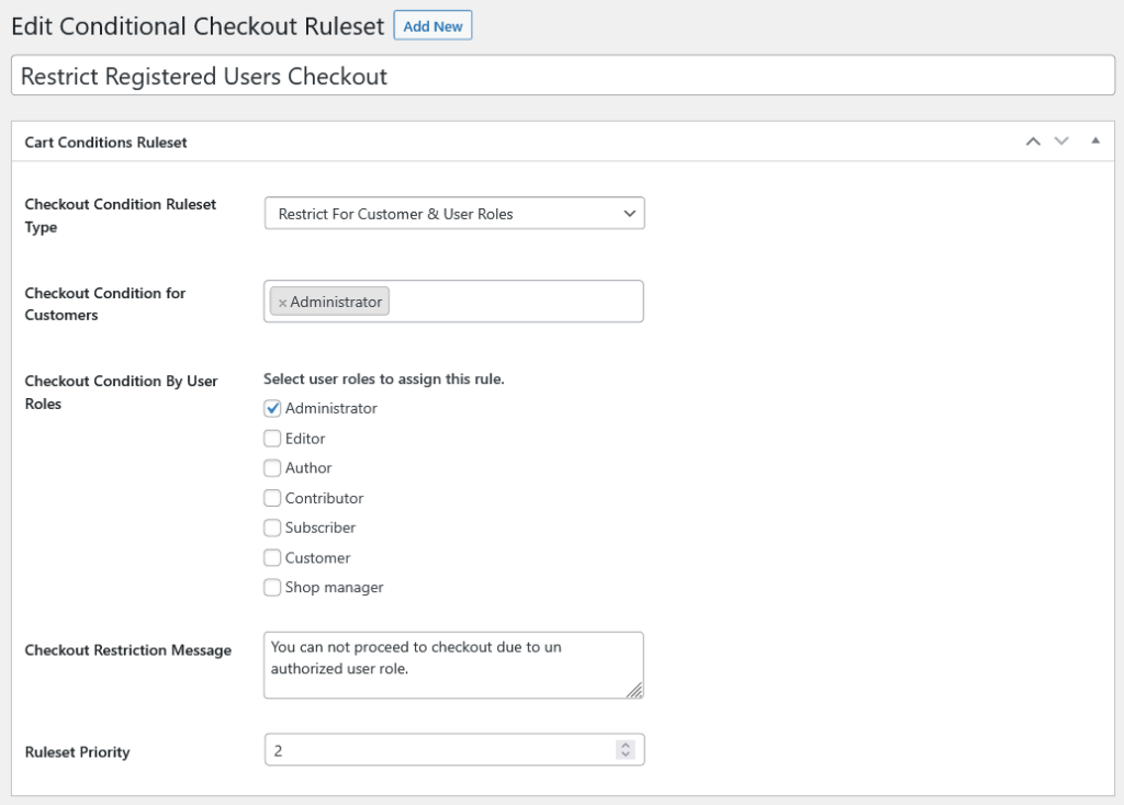 conditional checkout user roles