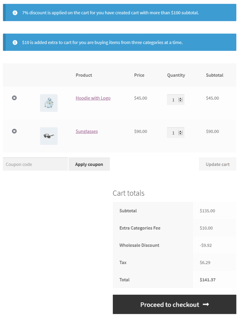 cart pricing frontend view
